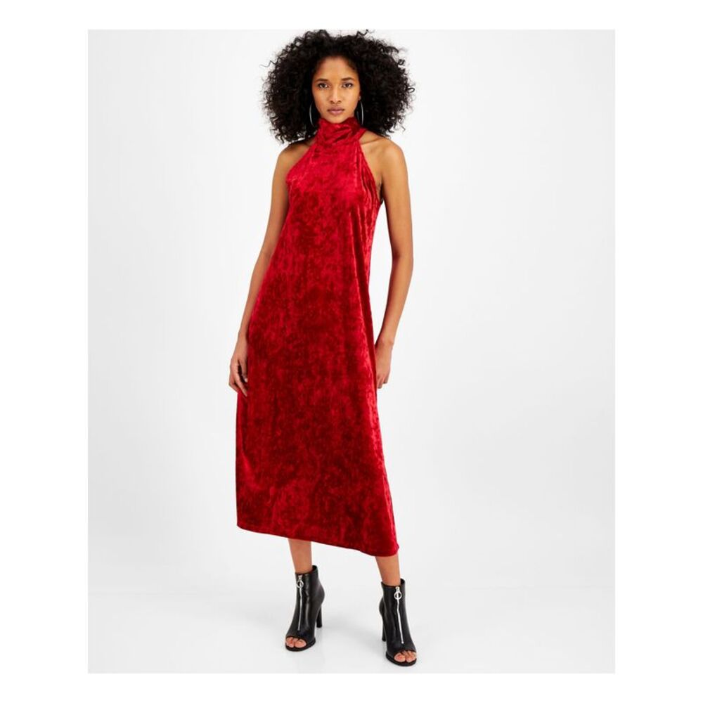 BAR III DRESSES Womens Red Tie Neck At Back Sleeveless Halter Maxi Shift Dress L